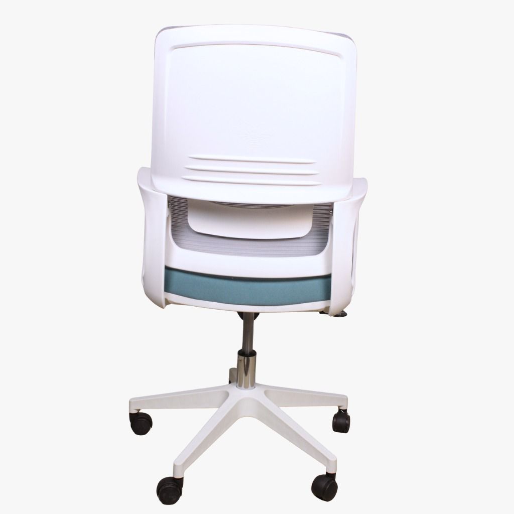 Modern White Frame Task Chair with Teal Seat